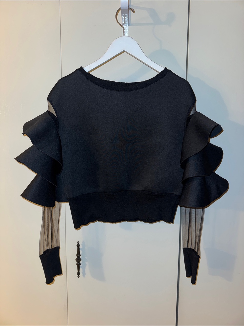 Ruffle Sleeve Black Top